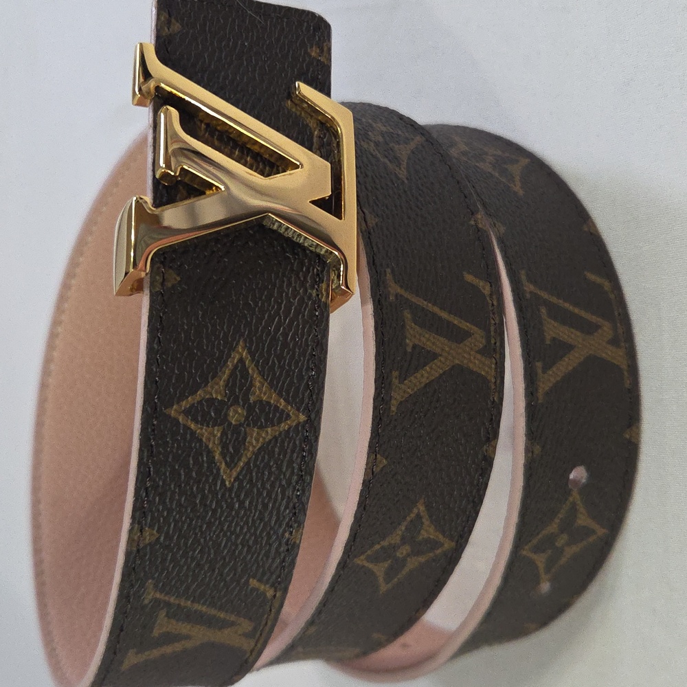 Reversible Louis Vuitton Pink/Brown Monogram Belt Gold LV Buckle